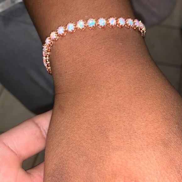 Neiman Marcus 18K Gold Plated Crown Created Opal Tennis Bracelet - Picture 3 of 4